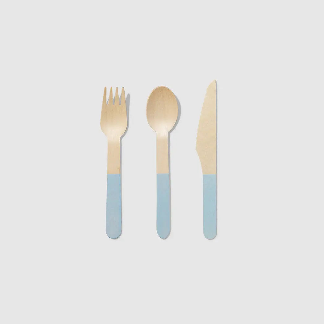Pale Blue Wooden Cutlery Set (30 per pack) Coterie