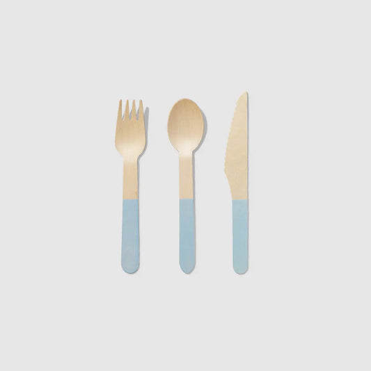 Pale Blue Wooden Cutlery Set (30 per pack) Coterie