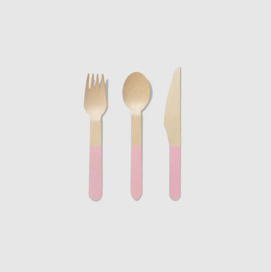 Pale Pink Wooden Cutlery Set (30 per pack) Coterie