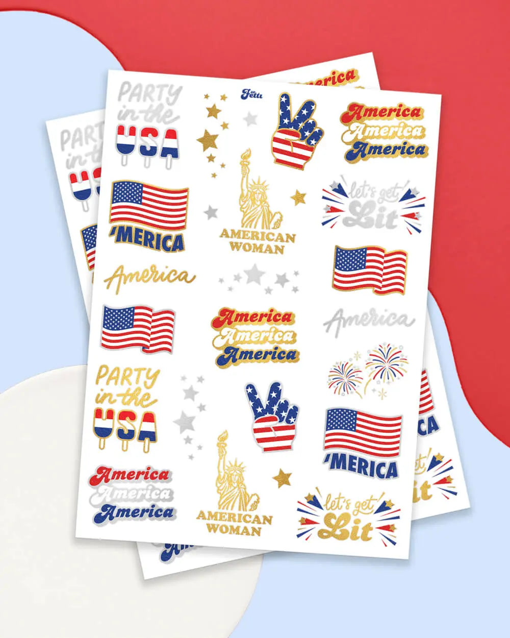 Party in the USA Tats - 34 foil temporary tattoos xo, Fetti
