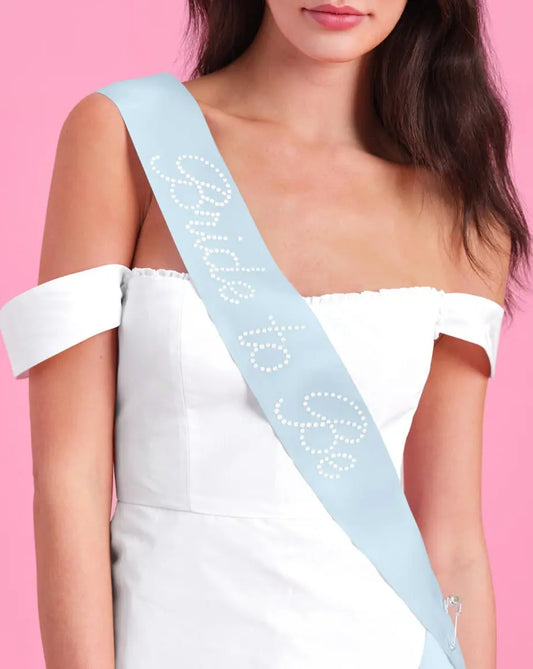 Pearl Blue Sash - blue silk + pearls xo, Fetti