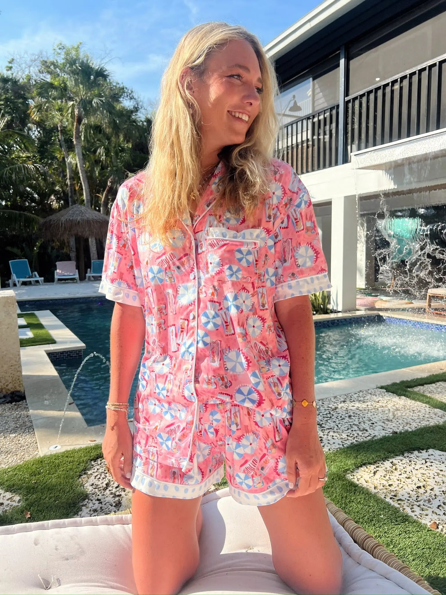 Pink Beach - Short Sleeve Pajama Set KenzKustomz