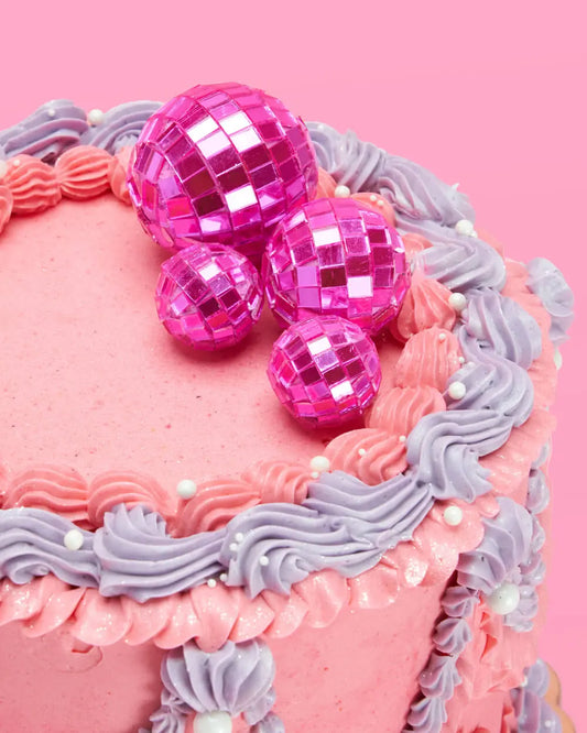 Pink Disco Topper - 4 disco ball cake toppers xo, Fetti