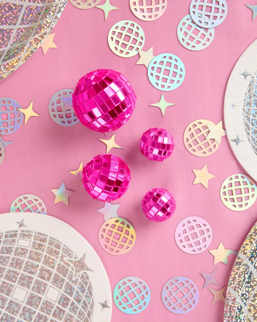 Pink Disco Topper - 4 disco ball cake toppers xo, Fetti