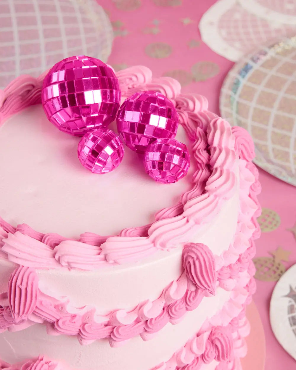 Pink Disco Topper - 4 disco ball cake toppers xo, Fetti