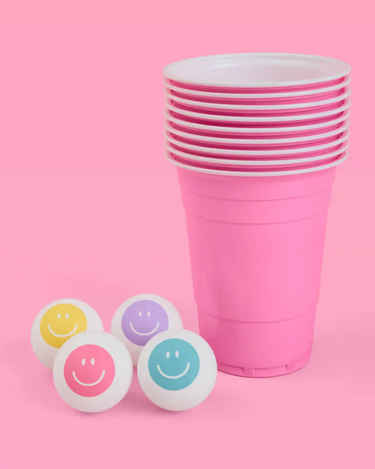Pink Smiley Pong Pack - 50 cups + 4 pong balls xo, Fetti