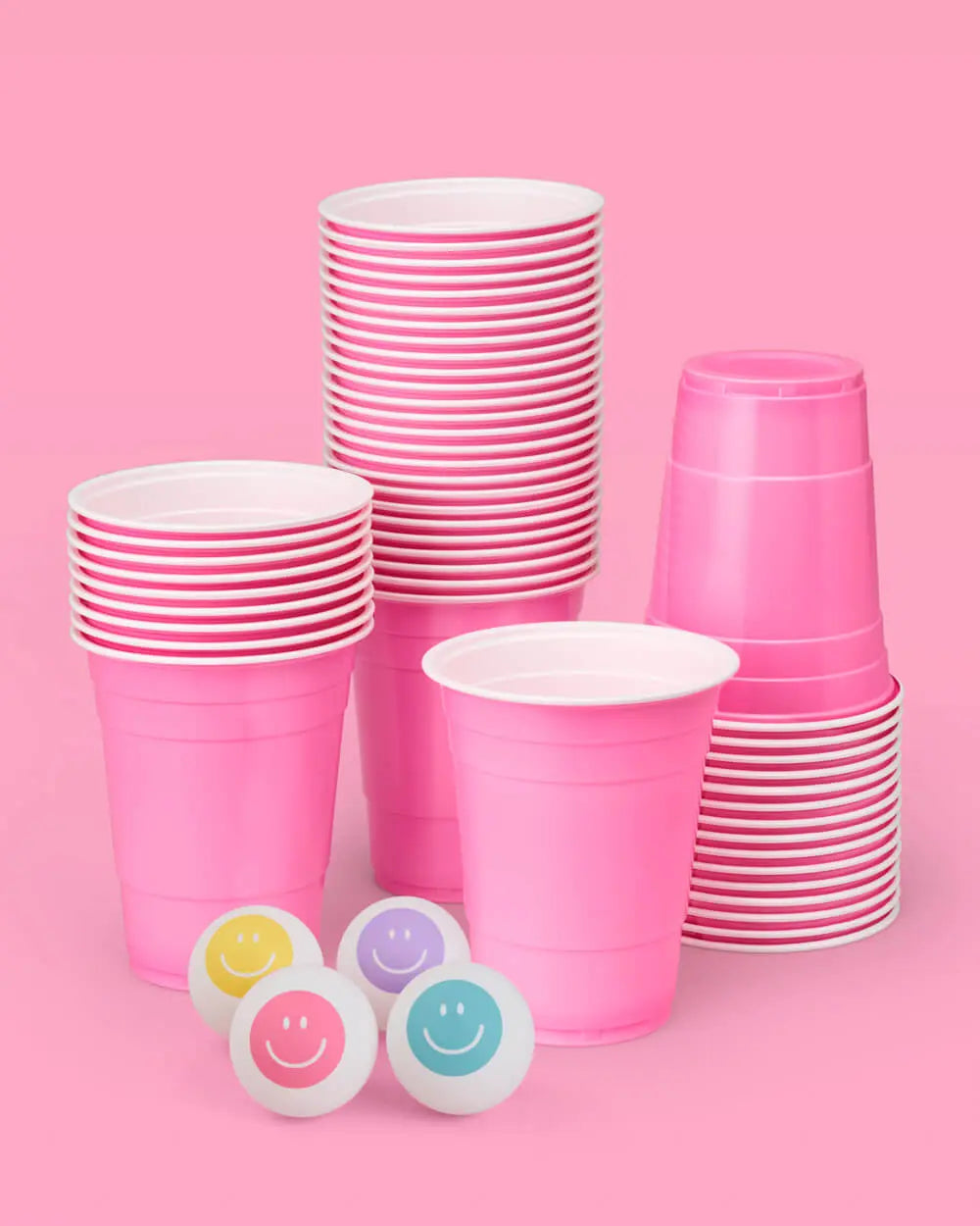 Pink Smiley Pong Pack - 50 cups + 4 pong balls xo, Fetti