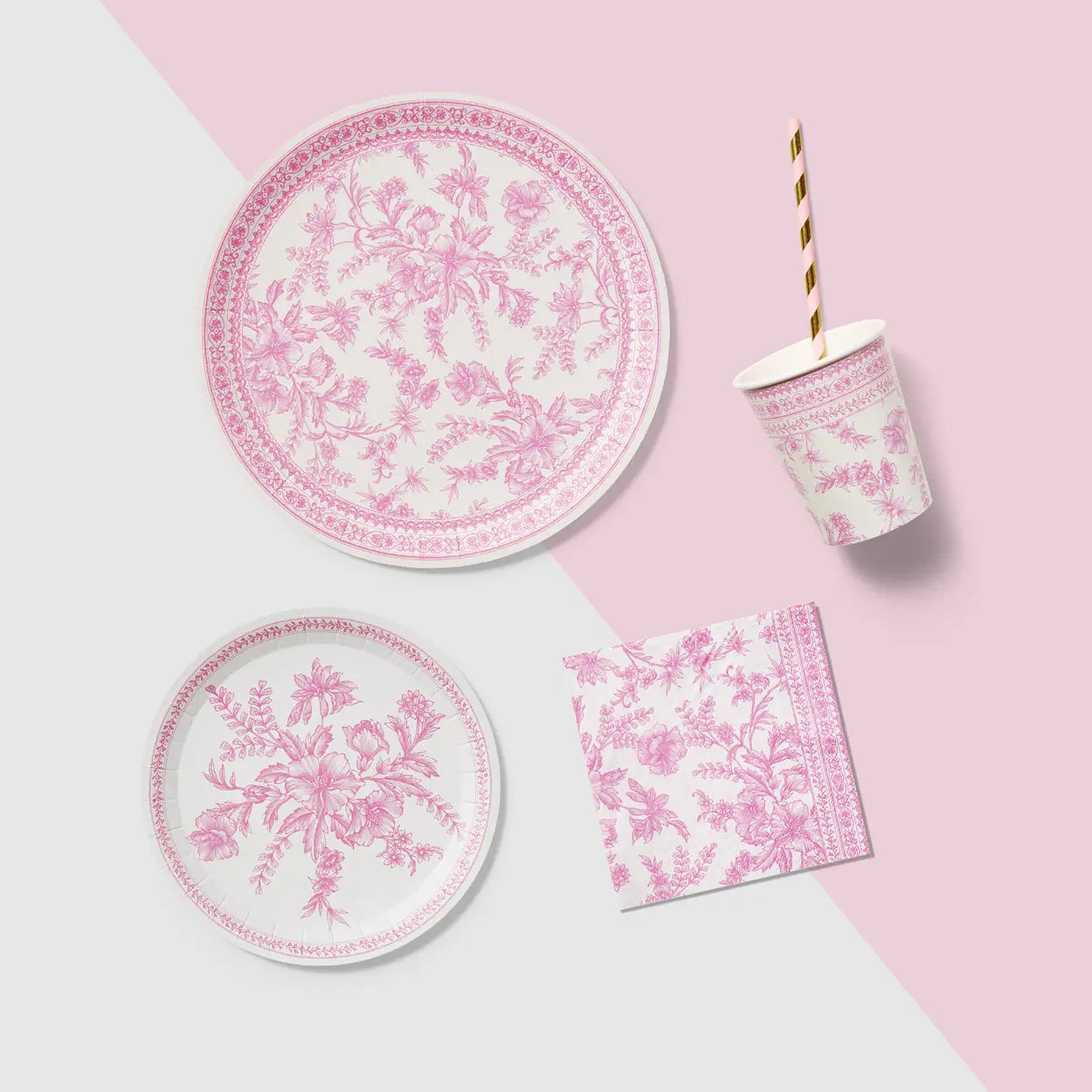 Pink Toile Large Plates (10 per pack) Coterie