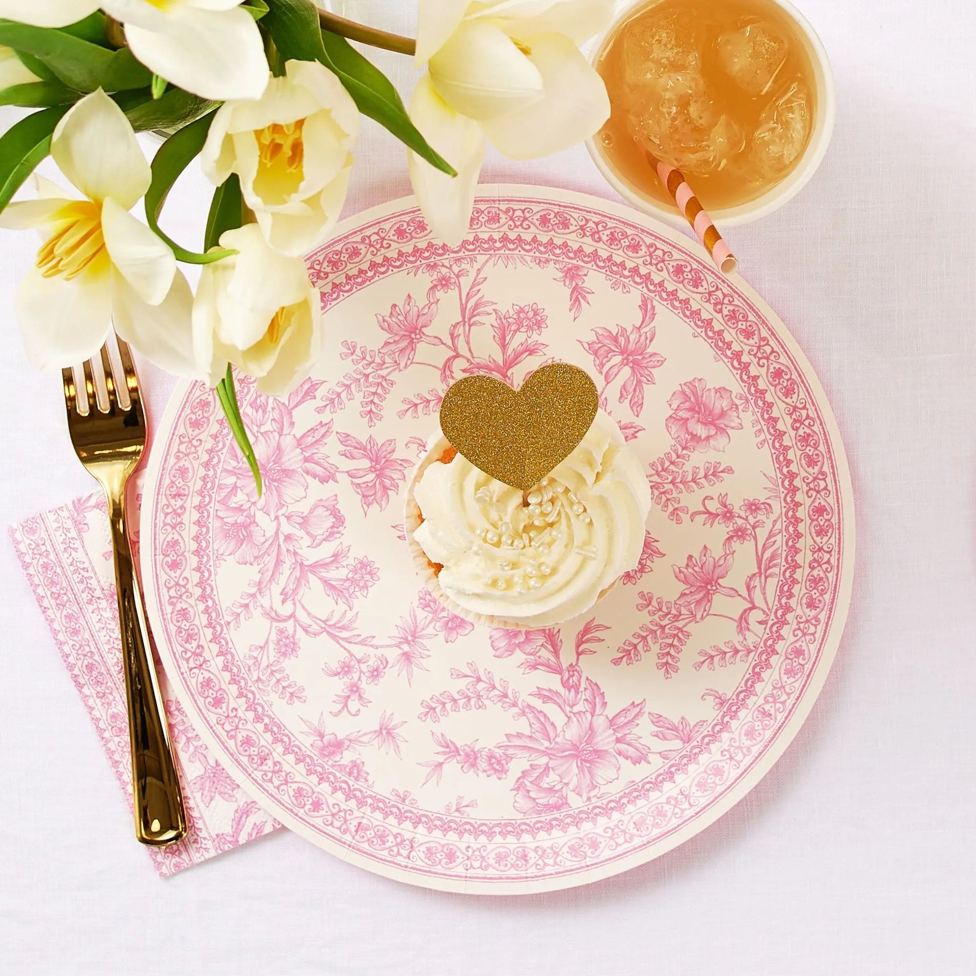 Pink Toile Large Plates (10 per pack) Coterie