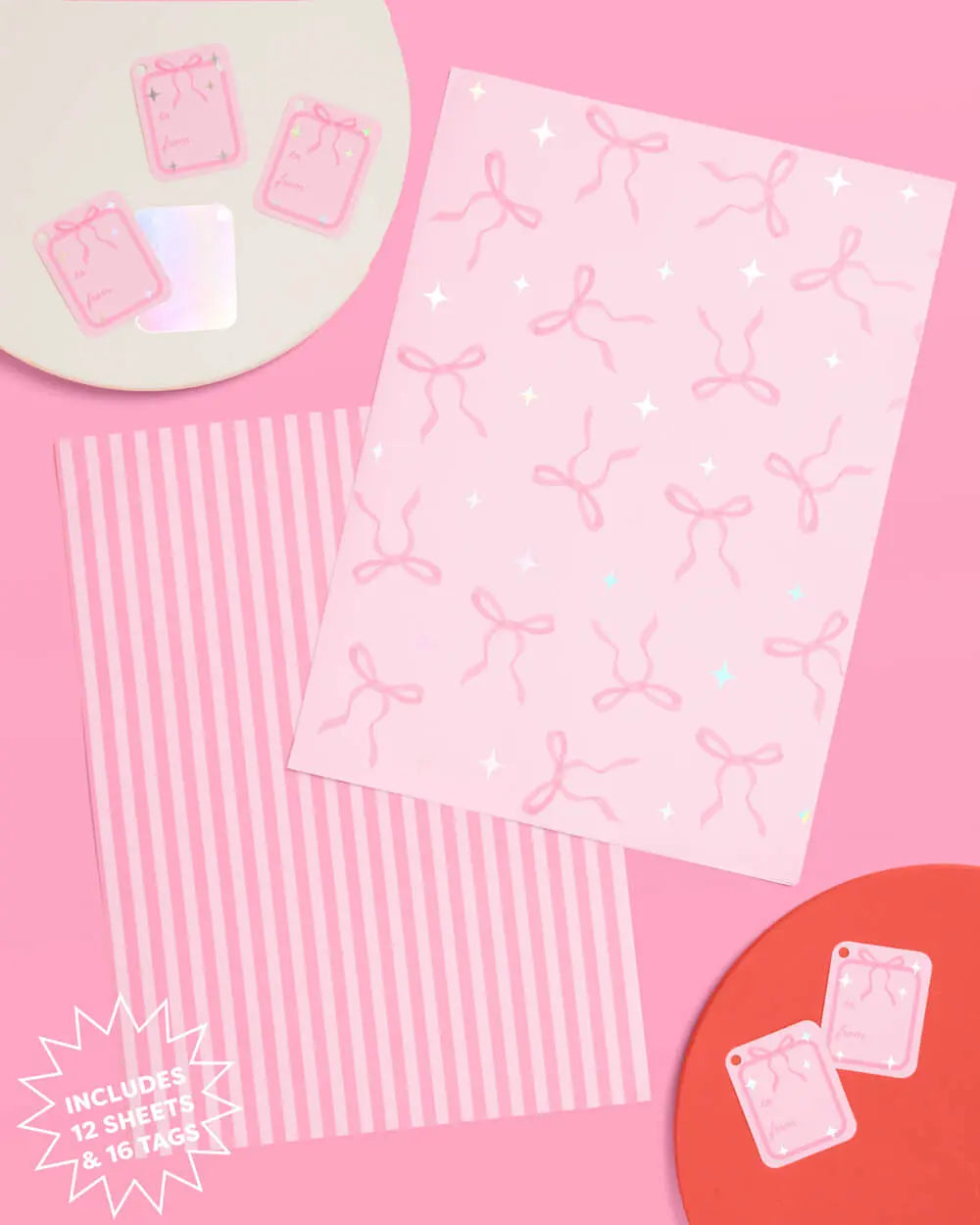 Pretty in Pink Wrapping Paper - 12 sheets + 16 tags xo, Fetti