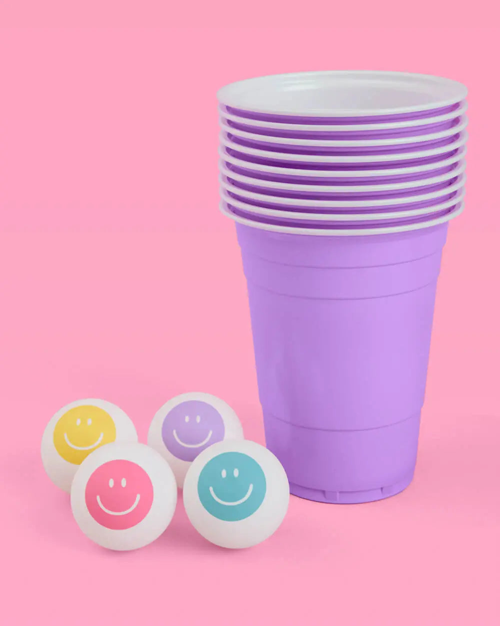 Purple Smiley Pong - 50 cups + 4 pong balls xo, Fetti