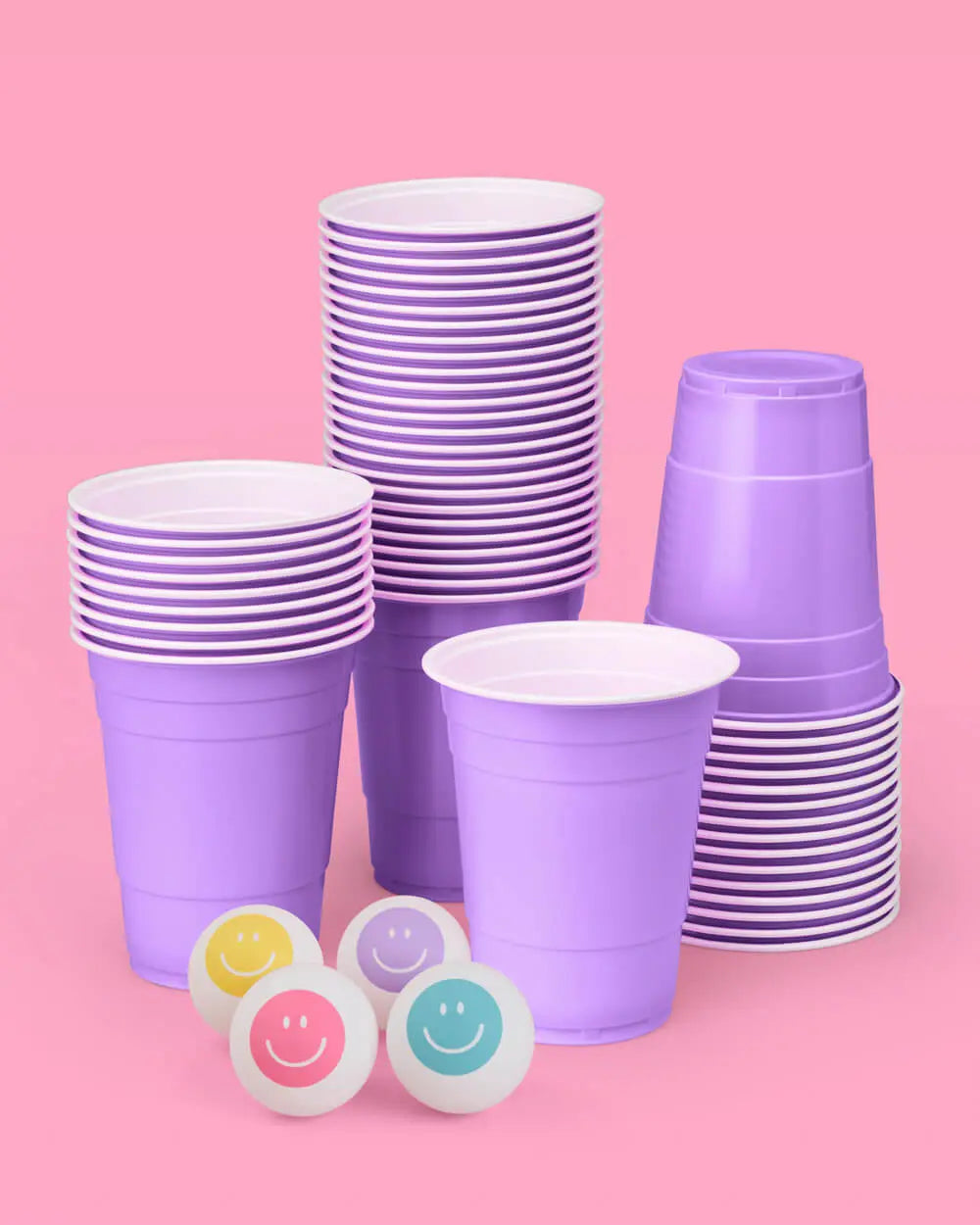 Purple Smiley Pong - 50 cups + 4 pong balls xo, Fetti