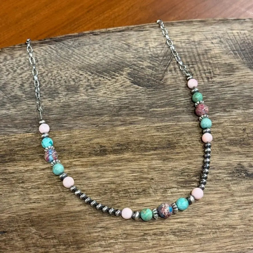 Queen Conch and Round Turquoise Mosaic Beaded Necklace Wild Junkie