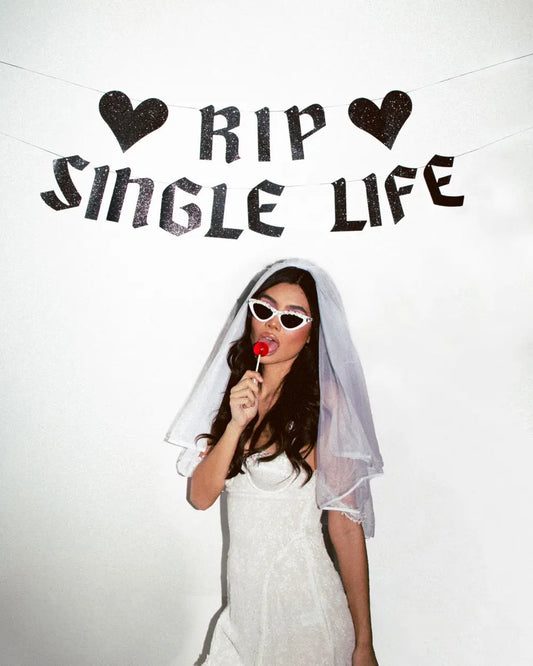 RIP Single Life Banner - black glitter banner xo, Fetti