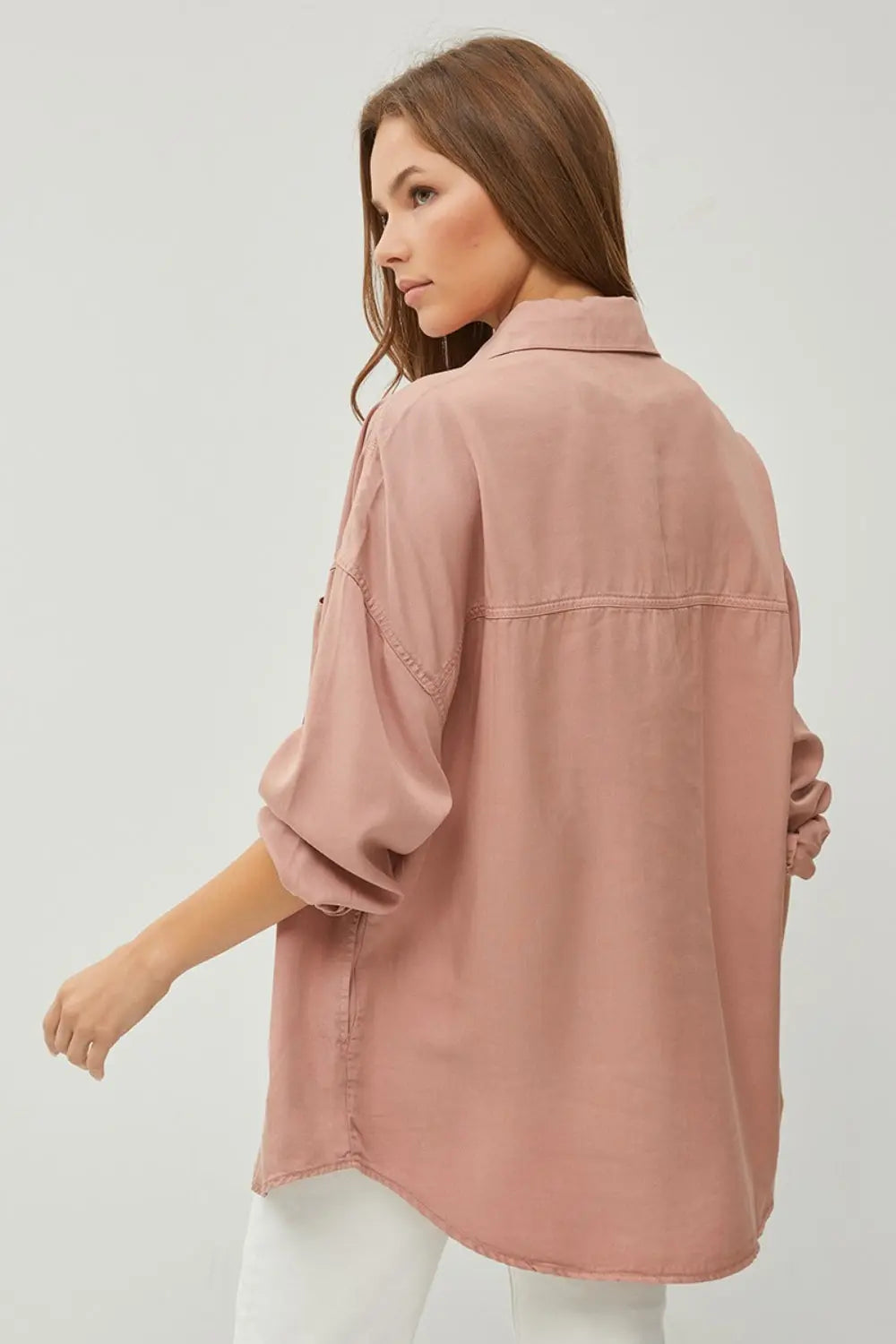 RISEN Full Size Button Up Long Sleeve Denim Shirt Trendsi