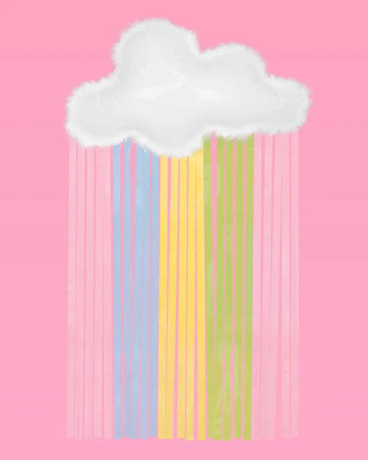 Rainbow Cloud Balloon - 27" feather trim balloon xo, Fetti