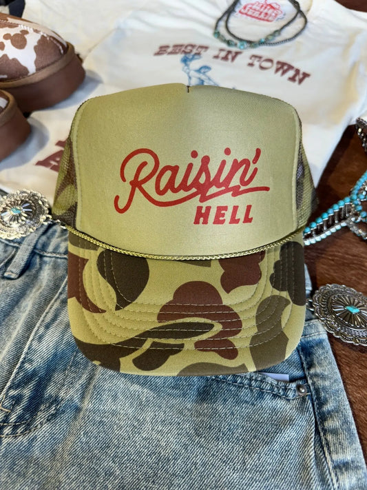 Raisin' Hell Green Camo Trucker Hat Wild Junkie