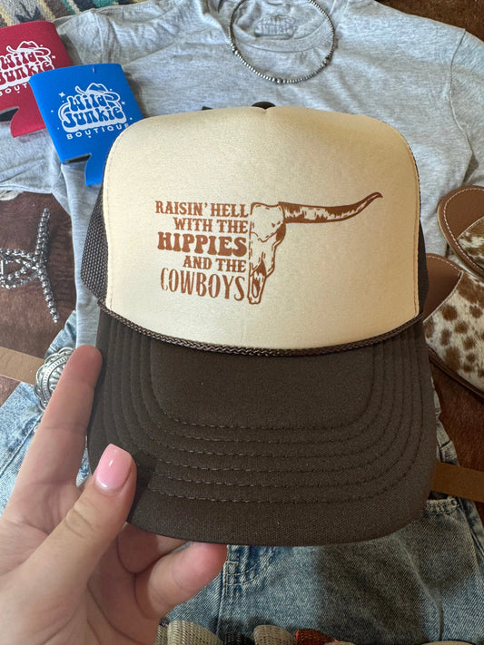 Raisin' Hell With Hippies & Cowboys Trucker Hat Wild Junkie