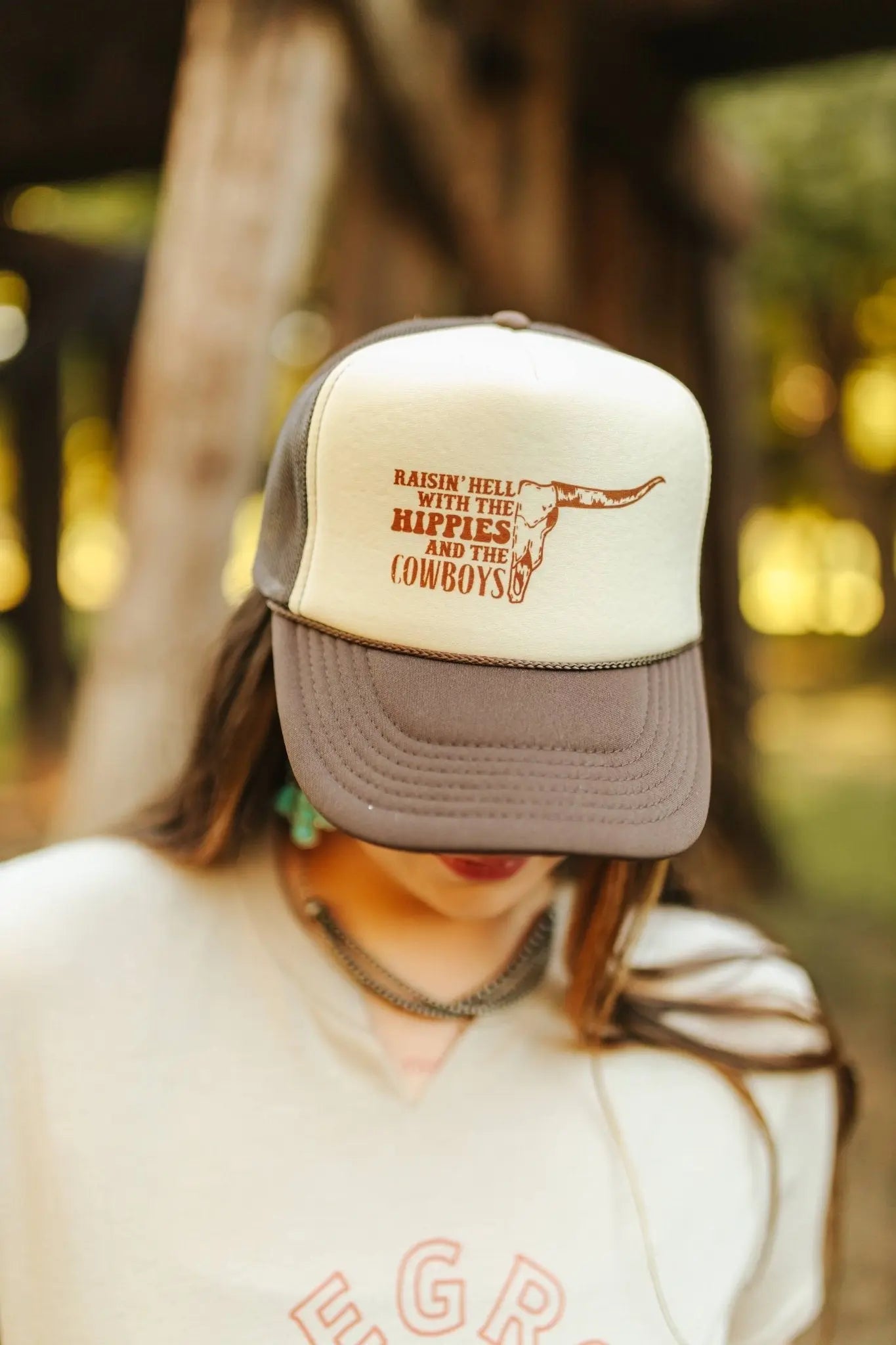 Raisin' Hell With Hippies & Cowboys Trucker Hat Wild Junkie