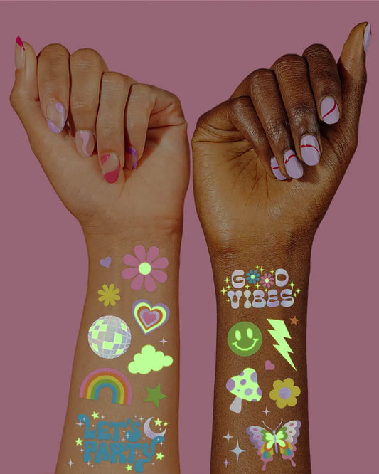 Rave Girl Glo Tats - 82 foil temporary tattoos xo, Fetti