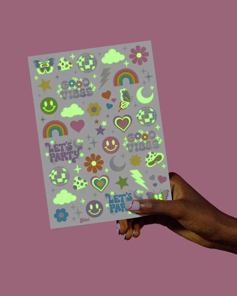 Rave Girl Glo Tats - 82 foil temporary tattoos xo, Fetti