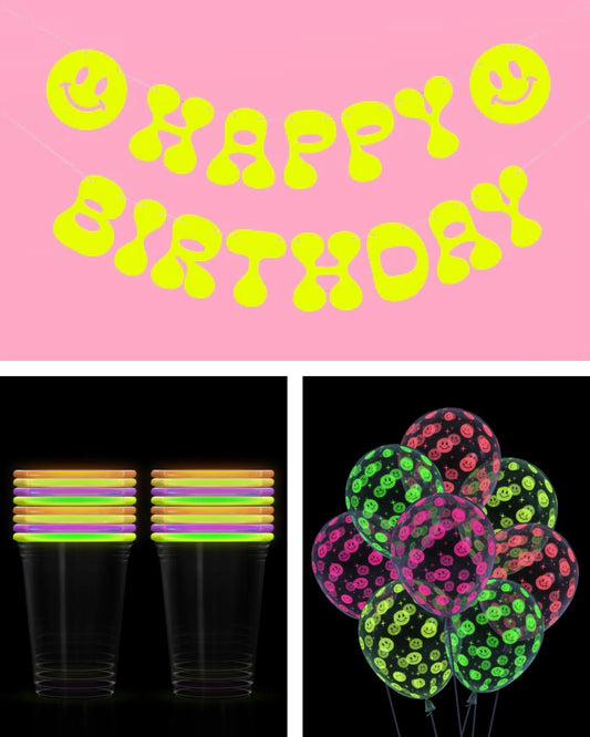 Rave Girl Pack - cups, balloons + banner xo, Fetti
