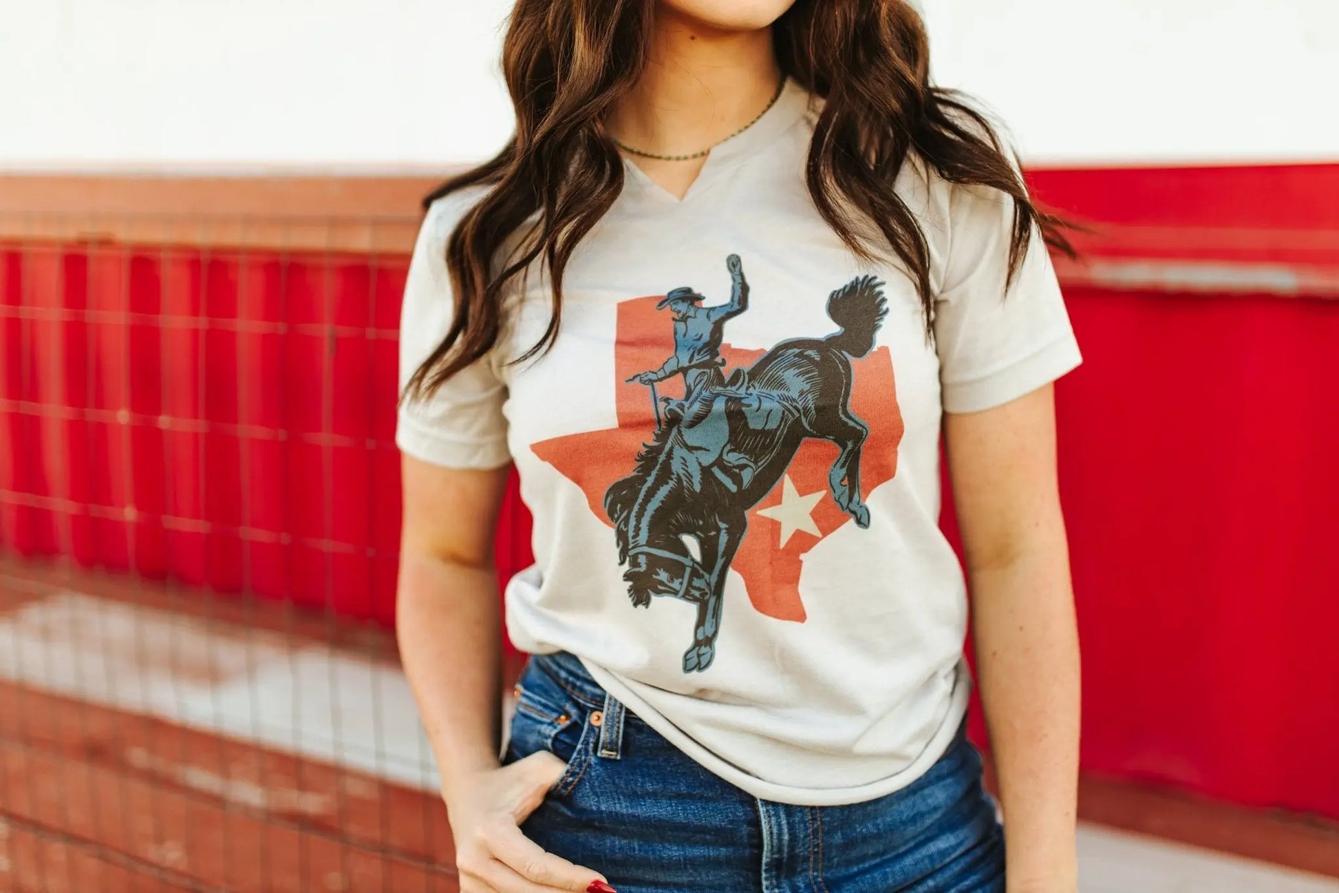 Raw Cut V-neck Texas Cowboy Graphic Tee Wild Junkie