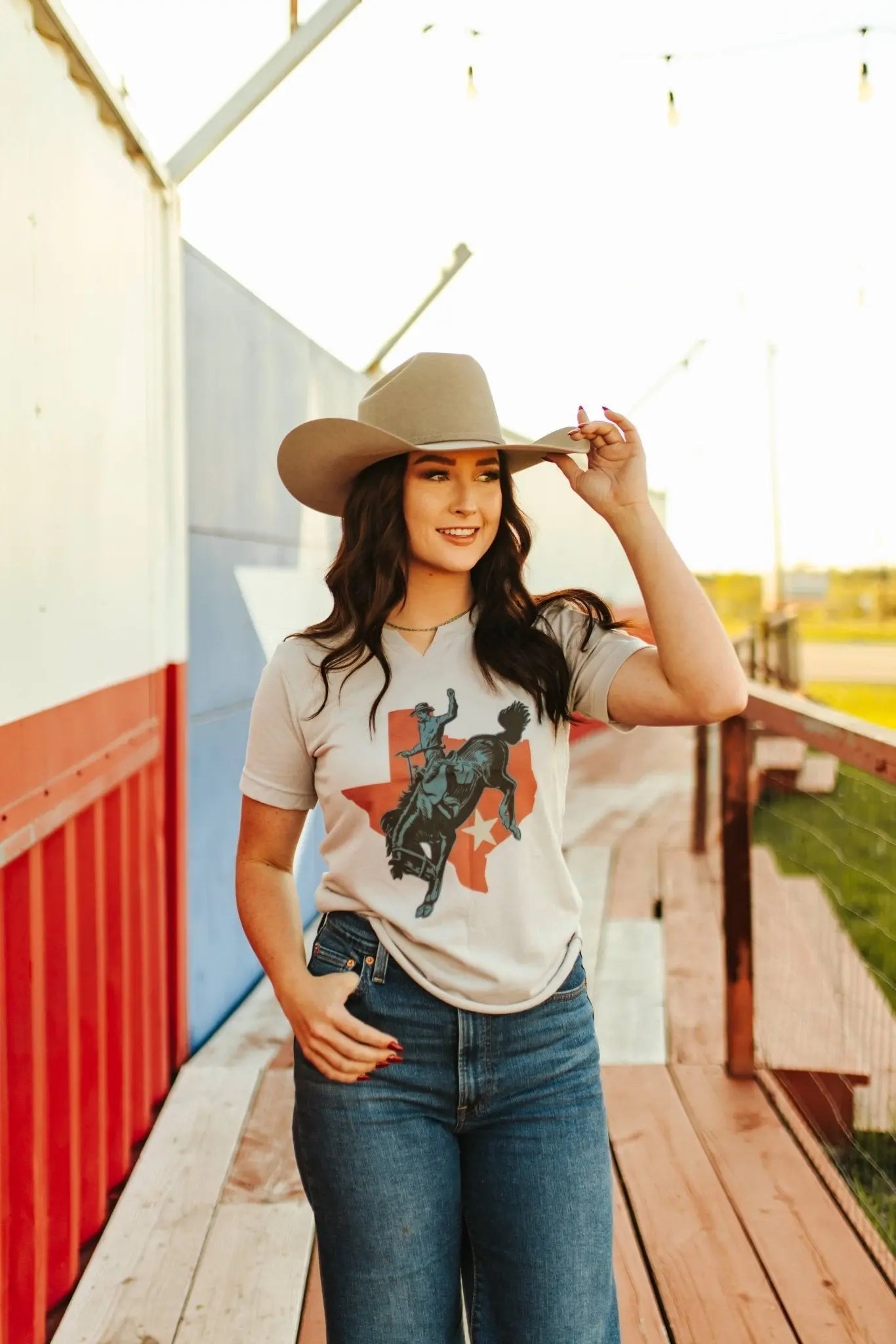 Raw Cut V-neck Texas Cowboy Graphic Tee Wild Junkie