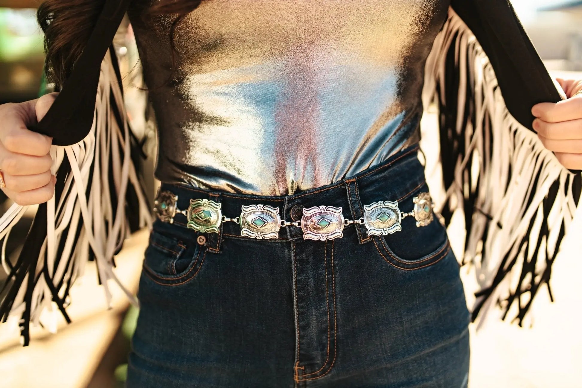 Rectangle Concho Chain Belt Wild Junkie
