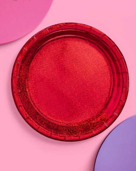 Red Shimmer Plates - 25 paper plates xo, Fetti