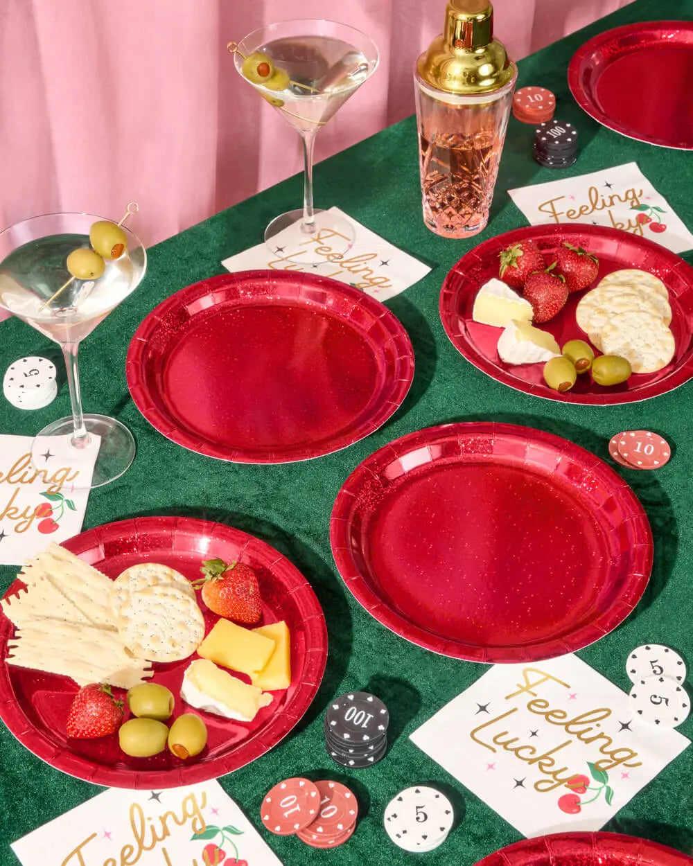 Red Shimmer Plates - 25 paper plates xo, Fetti