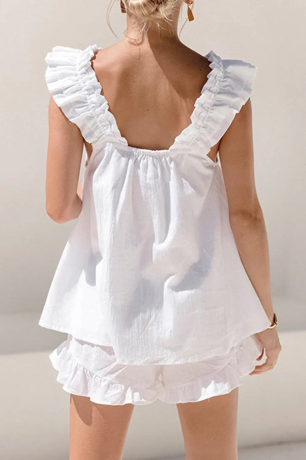 Ruffled Square Neck Top and Shorts Set Trendsi