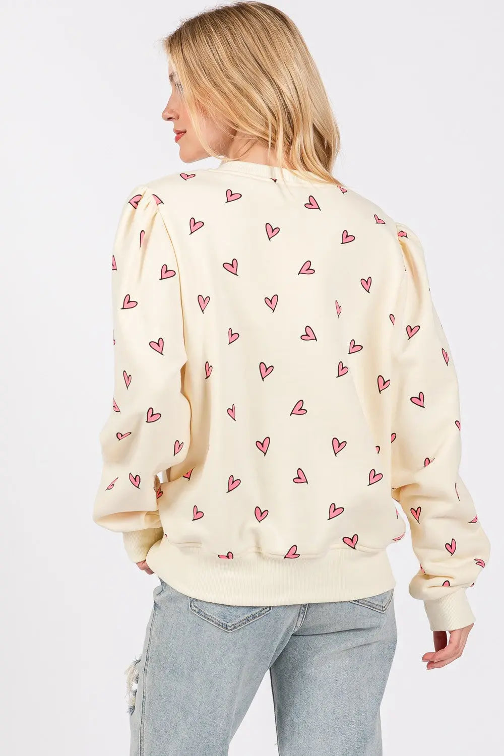 SAGE + FIG Heart Printed Contrast Long Sleeve Sweatshirt Trendsi