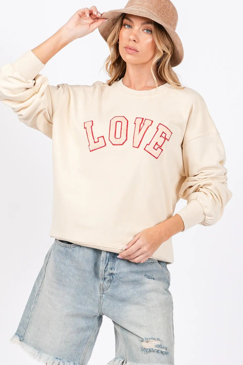 SAGE + FIG LOVE Path Applique Drop Shoulder Sweatshirt Trendsi