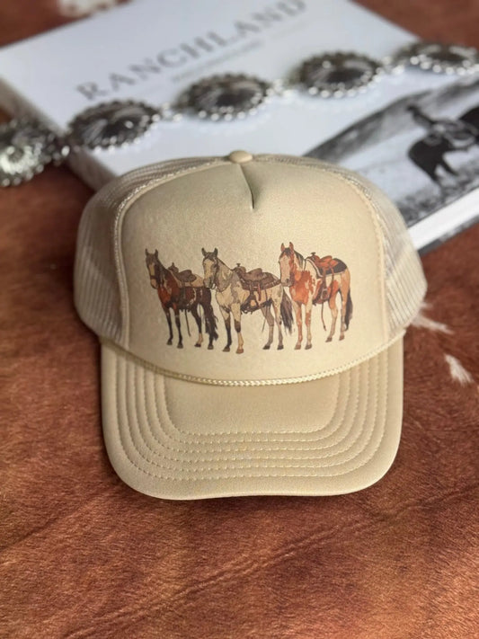 Saddled Horses Trucker Hat Wild Junkie