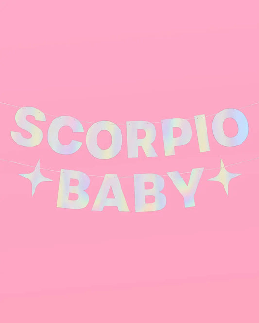 Scorpio Baby Banner - iridescent foil banner xo, Fetti