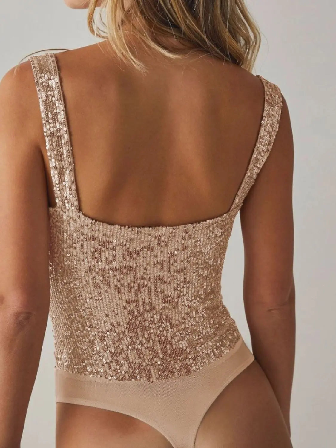 Sequin Wide Strap Bodysuit Trendsi