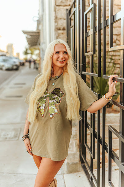 Sequin Camo Bow Graphic Tee