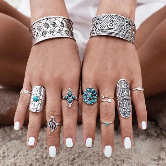 Silver and Turquoise Ring Set Wild Junkie