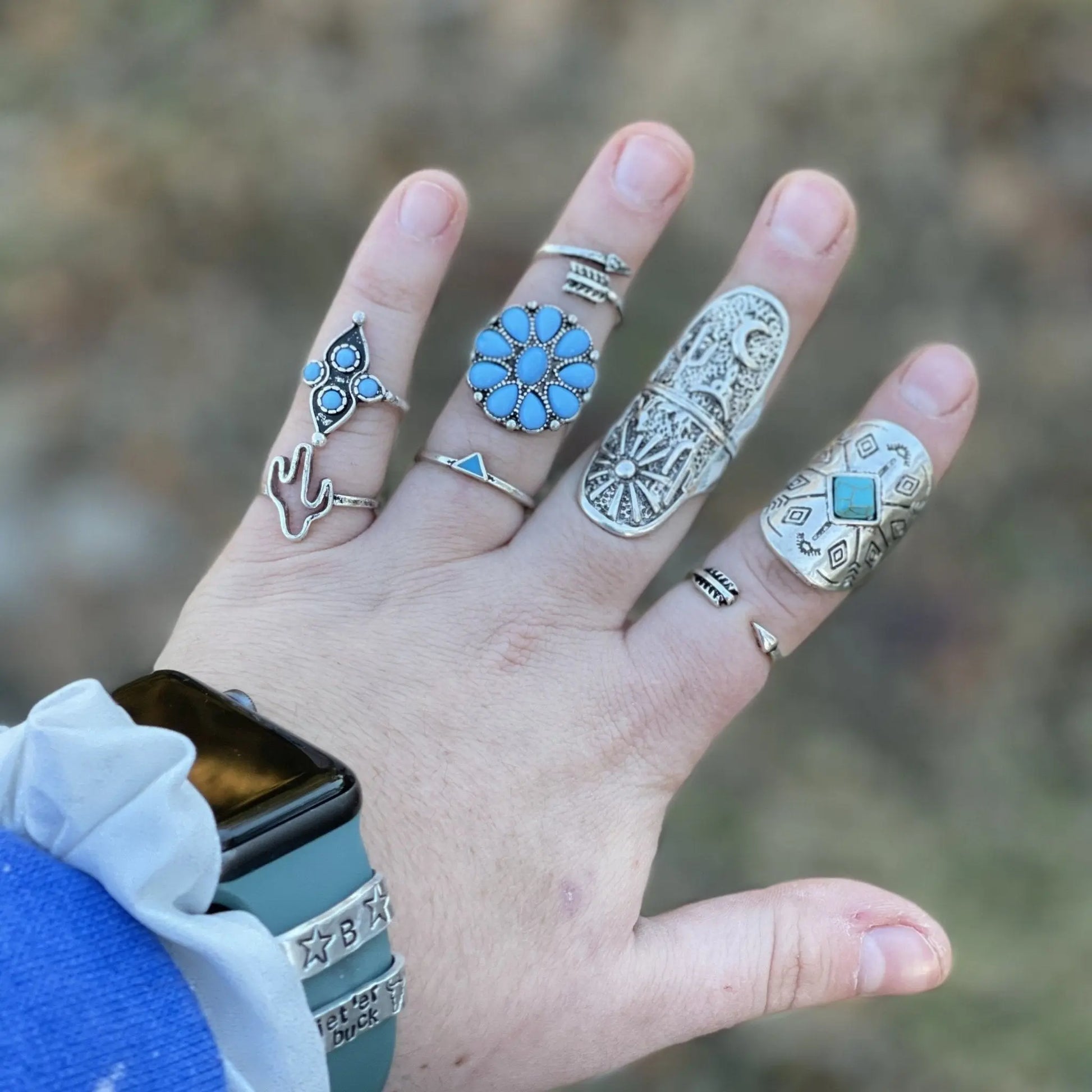 Silver and Turquoise Ring Set Wild Junkie