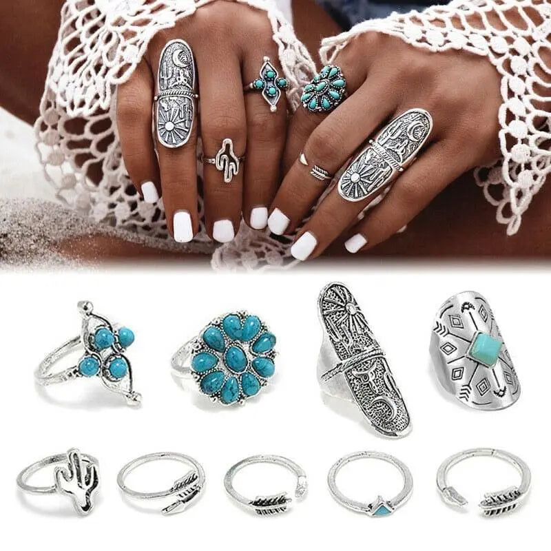 Silver and Turquoise Ring Set Wild Junkie
