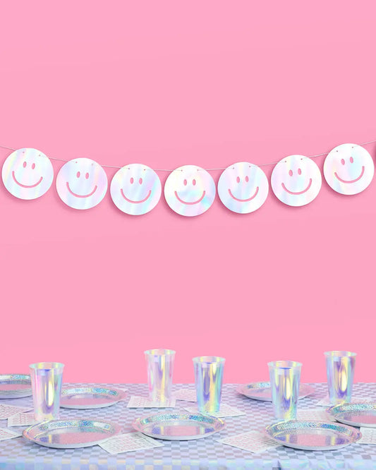 Smiley Banner - iridescent foil banner xo, Fetti
