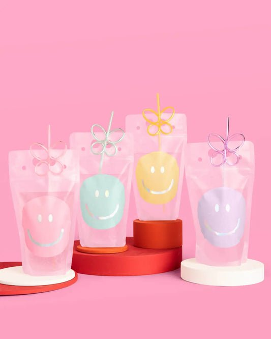 Smiley Sippers - 16 pouches + straws xo, Fetti