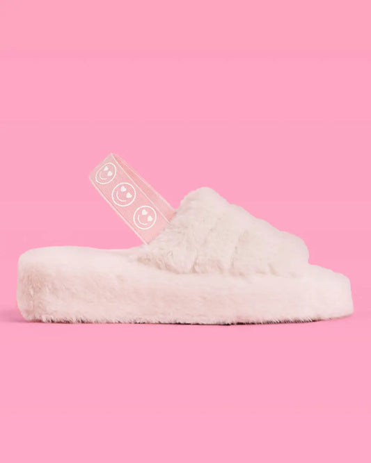 Smiley Slippers - blush fur slippers xo, Fetti