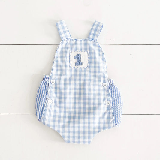 Smocked Blue First Birthday Bubble - Latchkey