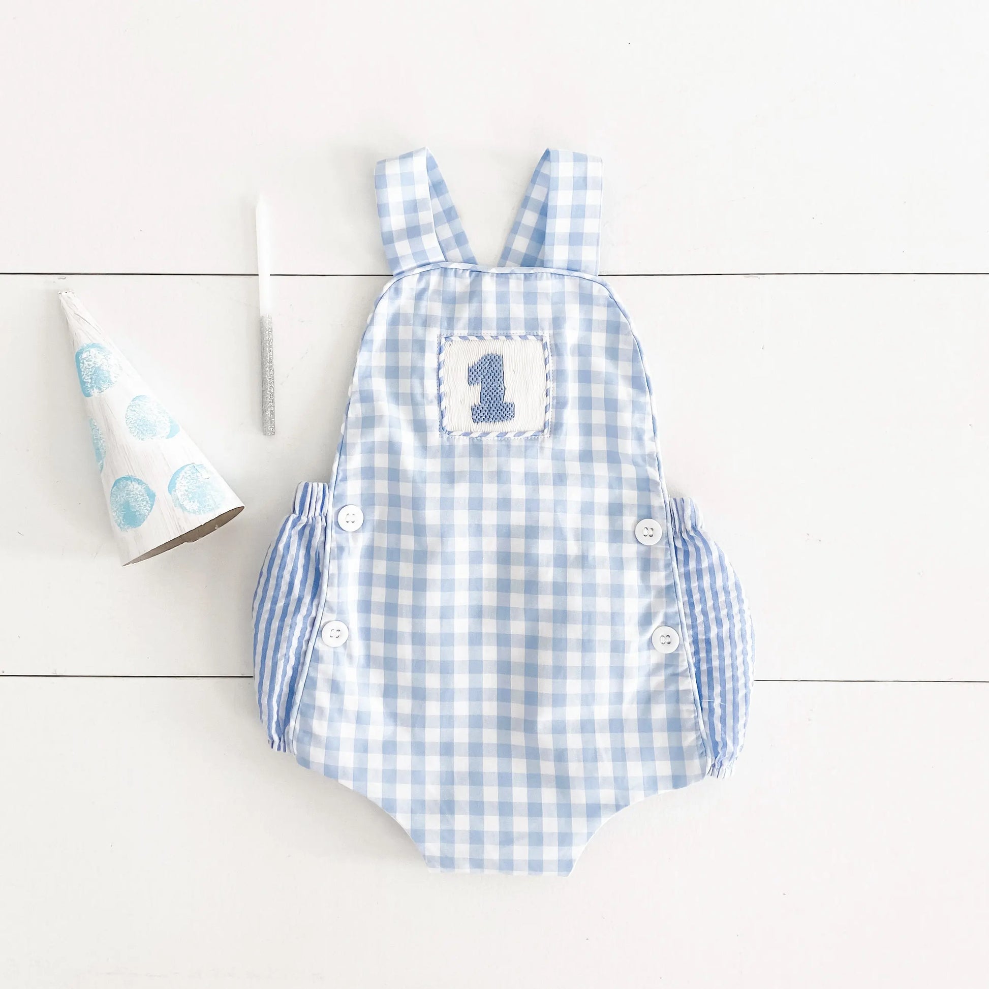 Smocked Blue First Birthday Bubble - Latchkey