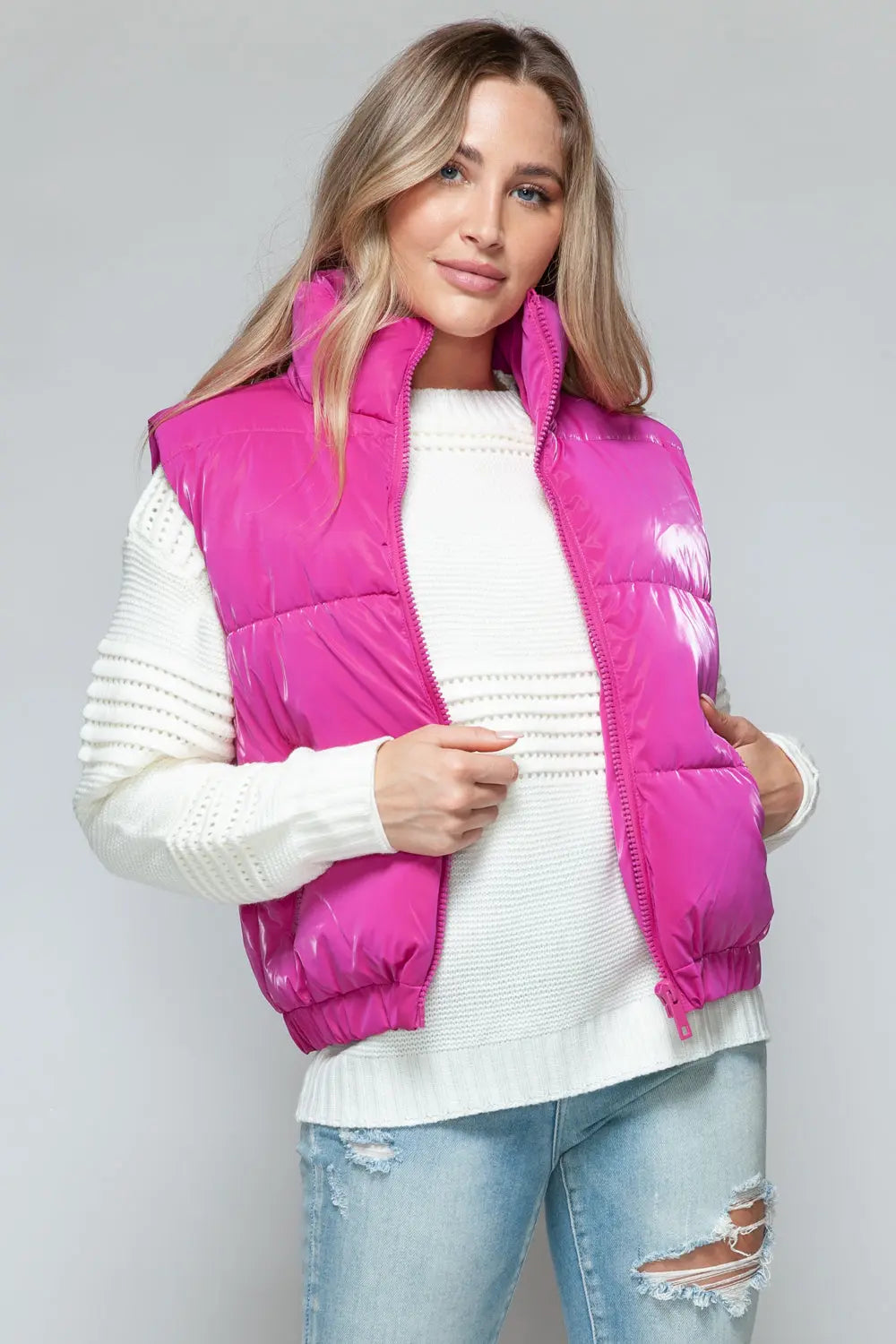 Snobbish Fine Fur Lining Quilted Vest Trendsi