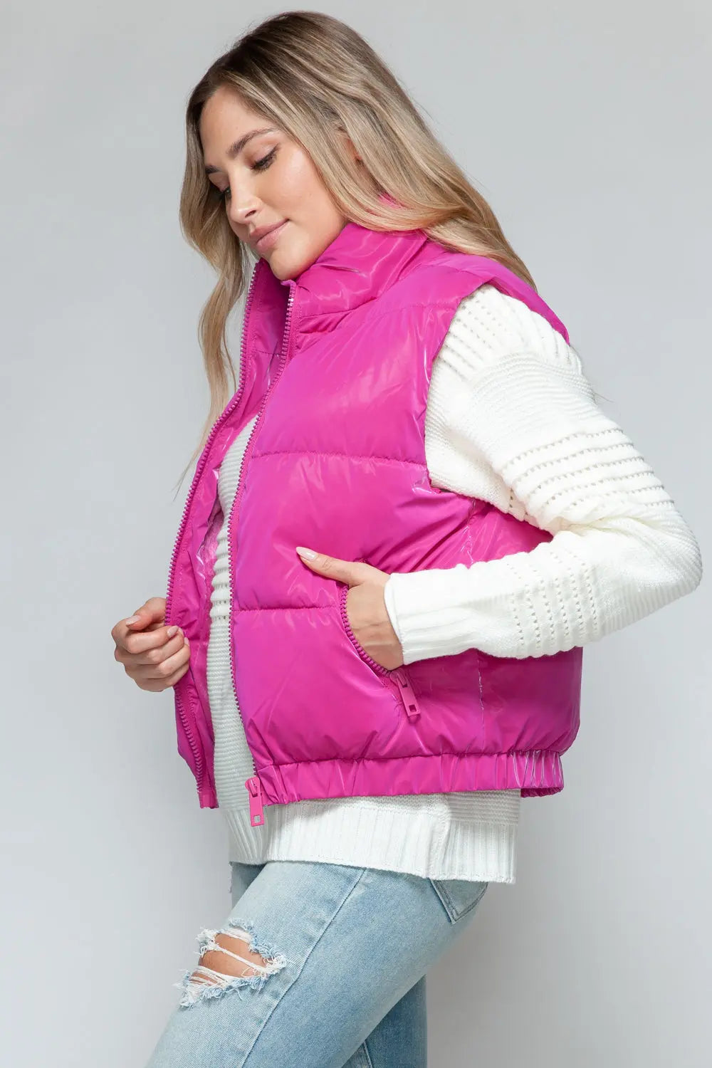 Snobbish Fine Fur Lining Quilted Vest Trendsi