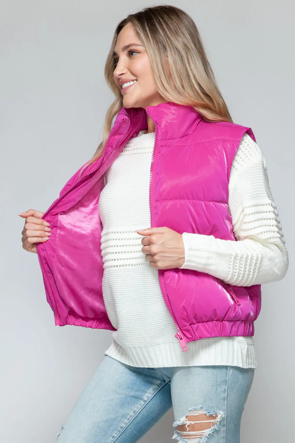 Snobbish Fine Fur Lining Quilted Vest Trendsi