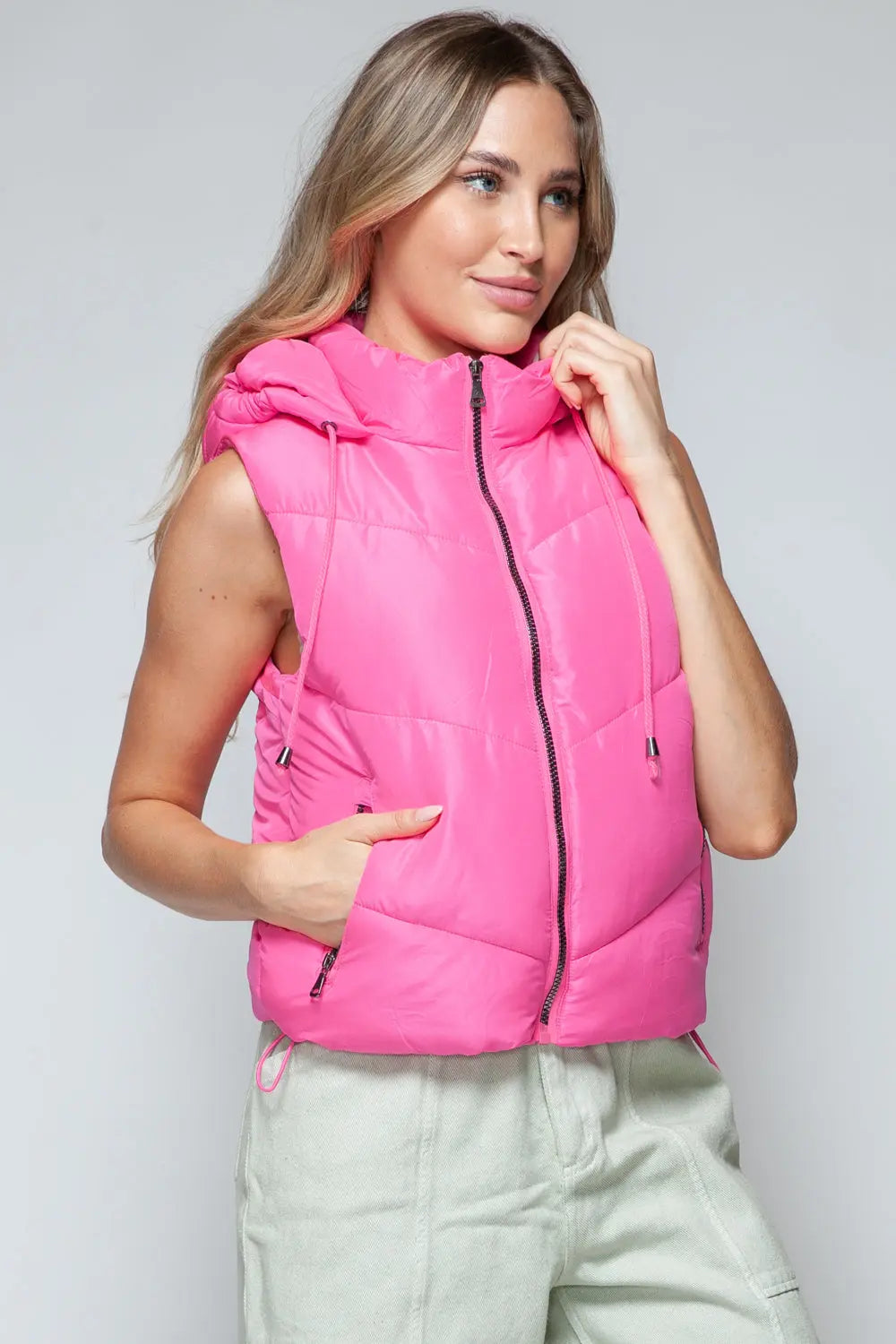 Snobbish Zip Up Quilted Hooded Vest Trendsi